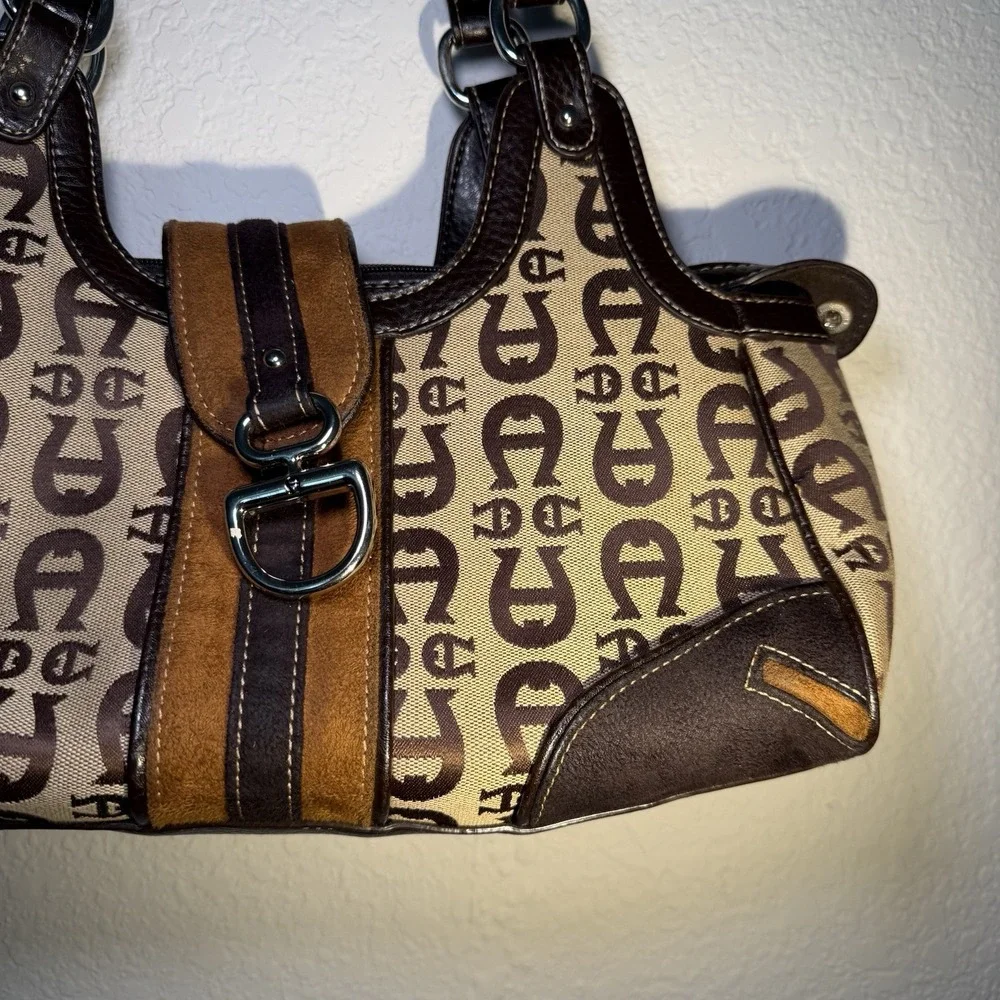 Etienne Aigner VTG‎ Brown Canvas Leather Signature Logo Satchel Handbag Purse